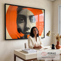 Quadro Decorativo Mulher Abstrato com Círculo Laranja em escritorio moderno - quadros decorativos para sala