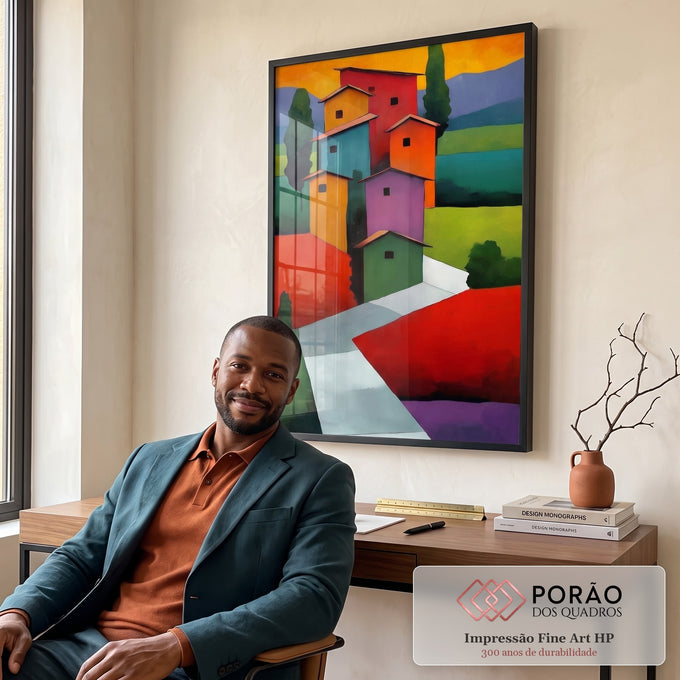 Quadro Decorativo Jornada das Casas Vibrante em escritorio moderno - quadros decorativos para sala