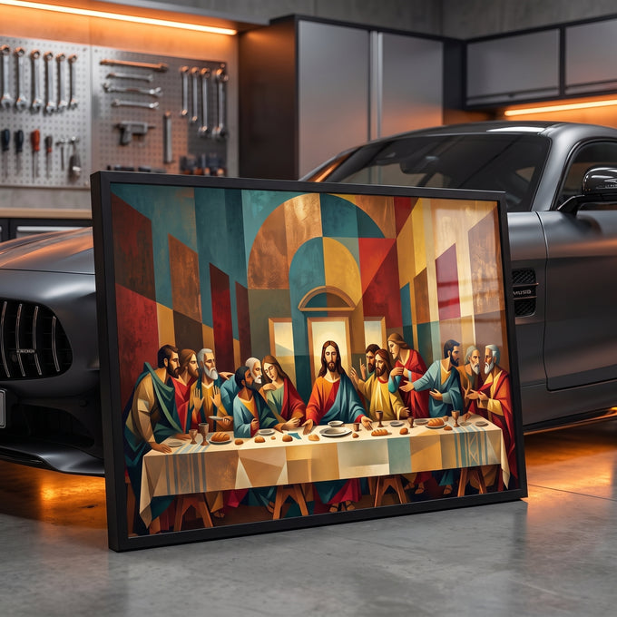 Quadro Decorativo santa Ceia com geométrica em carro de luxo - quadros decorativos para sala