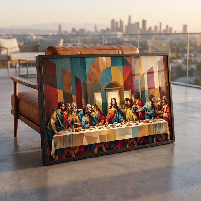 Quadro Decorativo santa Ceia com geométrica em contemplacao urbana - quadros decorativos para sala