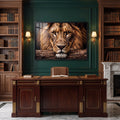 Quadro Decorativo Leão Majestoso com Olhos Âmbar em Fundo em escritorio executivo - quadros decorativos para sala