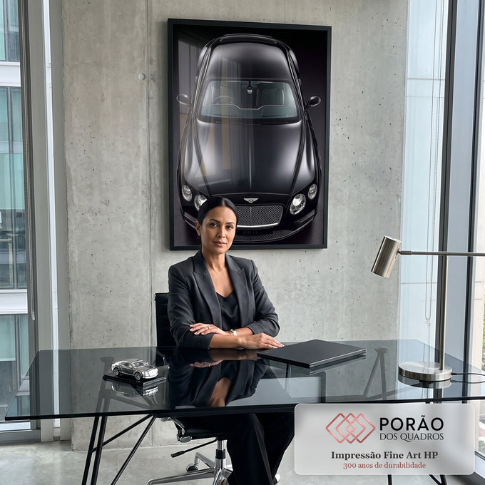 Quadro Decorativo Carro Luxo - Elegância em Preto em escritorio moderno - quadros decorativos para sala