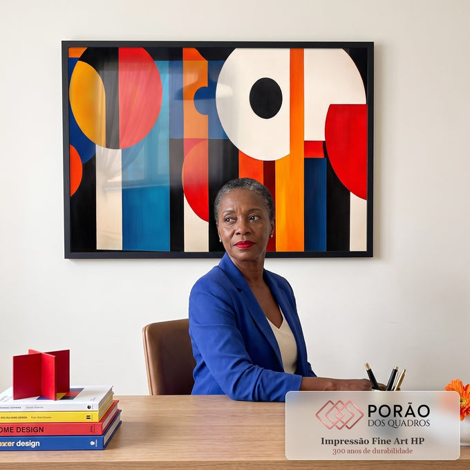 Quadro Decorativo Abstrato Geometria Vibrante em Cores Primárias em escritorio moderno - quadros decorativos para sala