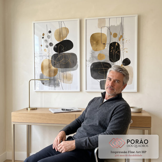 Quadro Decorativo Abstrato Dual Elegante em escritorio moderno - quadros decorativos para sala