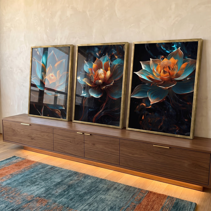 Quadro Decorativo Elegante Flor de Lótus: Toque de Paz em ambiente decorado - quadros decorativos para sala