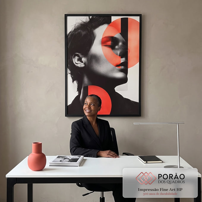 Quadro Decorativo Retrato - Contrastando Formas e Cores em escritorio moderno - quadros decorativos para sala