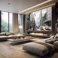 Quadro Decorativo: Energia Urbana e Táxis Amarelos - quadros decorativos para sala 1 Tela Vertical, 3 Telas - em quarto contemporaneo