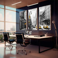 Quadro Decorativo: Energia Urbana e Táxis Amarelos - quadros decorativos para sala 1 Tela Vertical, 3 Telas - em living room premium