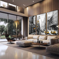 Quadro Decorativo: Energia Urbana e Táxis Amarelos - quadros decorativos 1 Tela Vertical, 3 Telas - em sala moderna