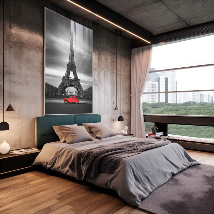 Quadro Decorativo Charme Parisiense: Elegância e Romance - quadros decorativos para sala 1 Tela Vertical, 3 Telas - em quarto contemporaneo