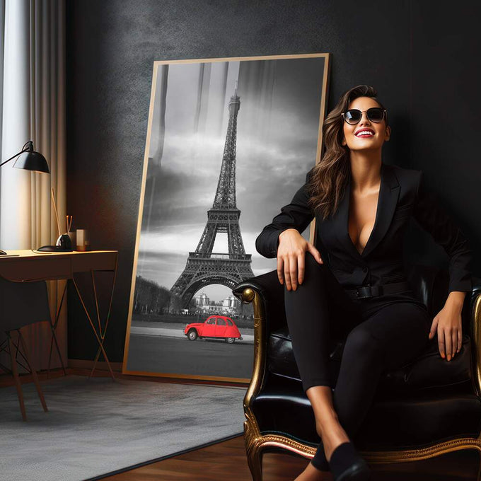 Quadro Decorativo Charme Parisiense: Elegância e Romance - quadros decorativos 1 Tela Vertical, 3 Telas - em sala moderna