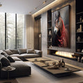 Quadro Decorativo Cavalo Majestoso com Lenço Vermelho - quadros decorativos para sala 1 Tela Vertical, 3 Telas - em living room premium