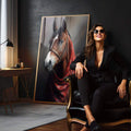 Quadro Decorativo Cavalo Majestoso com Lenço Vermelho - quadros decorativos 1 Tela Vertical, 3 Telas - em sala moderna