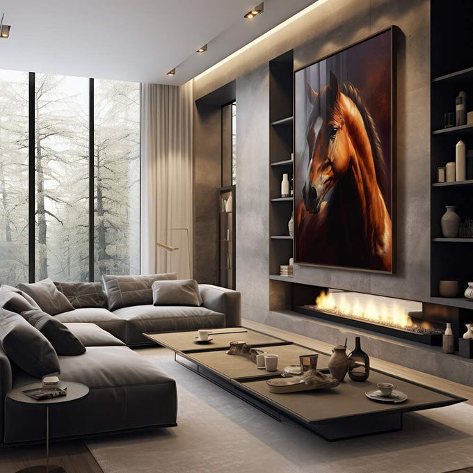 Quadro Decorativo - Cavalo Marrom Majestoso - quadros decorativos 1 Tela Vertical, 3 Telas - em escritorio elegante