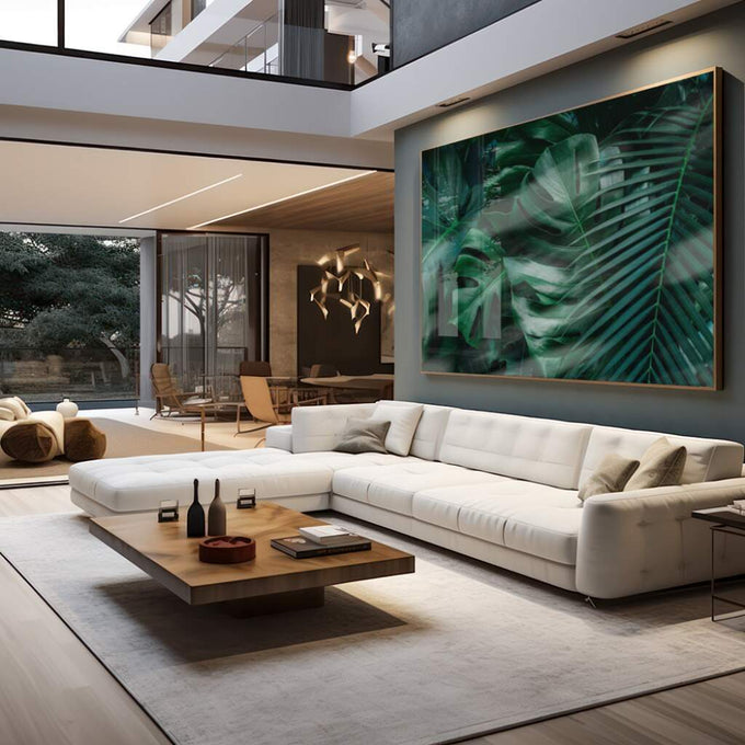 Quadro Decorativo Folhagem Tropical: Oásis Pessoal - quadros decorativos para sala 1 Tela, 1 Tela Horizontal - em living room premium
