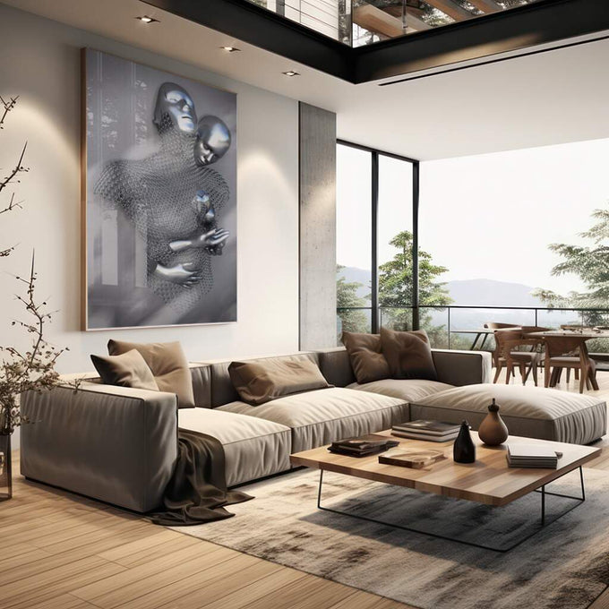 Quadro Decorativo Amor Eterno: Enlace de Almas em Prata - quadros decorativos 1 Tela Vertical, 3 Telas - em escritorio elegante