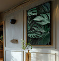 Quadro Decorativo Folhagem Tropical: Elegância Pura - quadros decorativos para sala 1 Tela Vertical, 3 Telas - em ambiente decorado