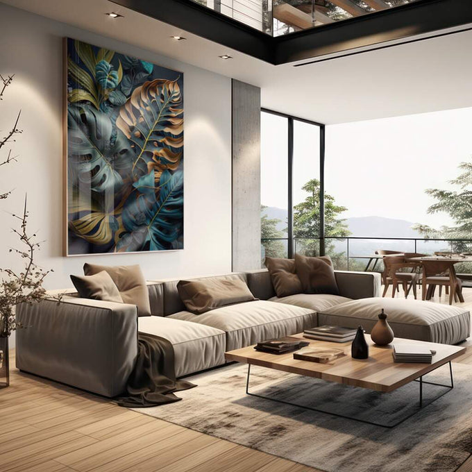 Quadro Decorativo: Noite Mágica no Paraíso Tropical - quadros decorativos para sala 1 Tela Vertical, 3 Telas - em living room premium