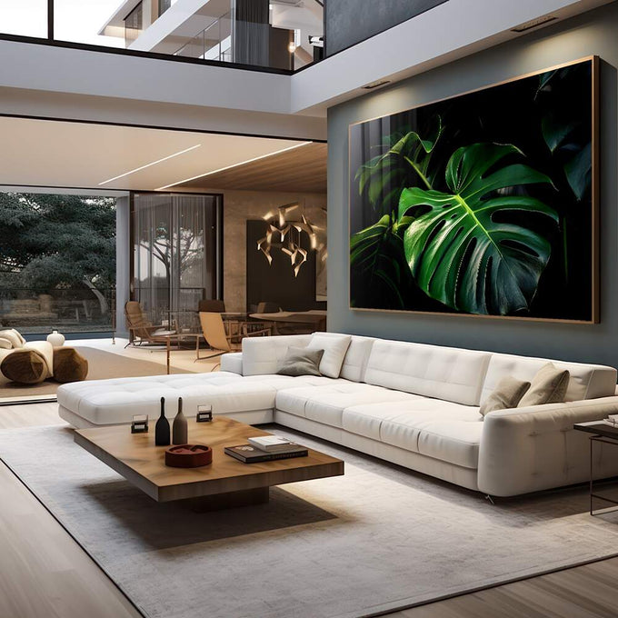 Quadro Decorativo Monstera Vibrante - quadros decorativos 1 Tela, 1 Tela Horizontal - em sala moderna