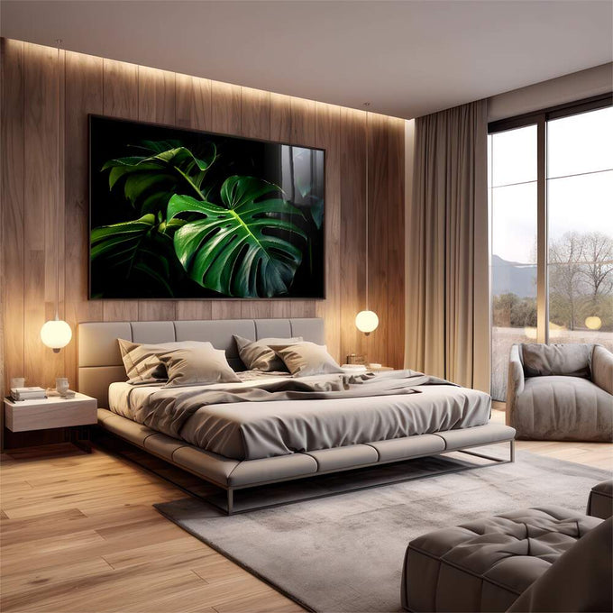 Quadro Decorativo Monstera Vibrante - quadros decorativos para sala 1 Tela, 1 Tela Horizontal - em living room premium