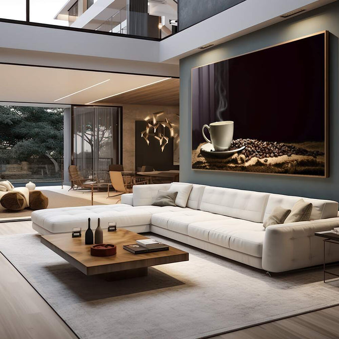 Quadro Decorativo Essência de Café: Desperte Seus Sentidos - quadros decorativos para sala 1 Tela, 1 Tela Horizontal - em living room premium