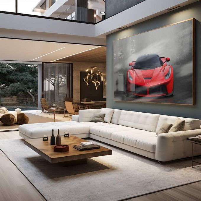 Quadro Decorativo Carro Vermelho: Velocidade e Estilo - quadros decorativos para sala 1 Tela, 1 Tela Horizontal - em living room premium