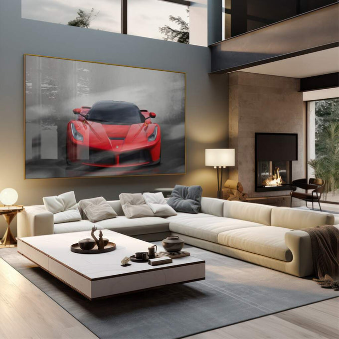 Quadro Decorativo Carro Vermelho: Velocidade e Estilo - quadros decorativos 1 Tela, 1 Tela Horizontal - em sala moderna