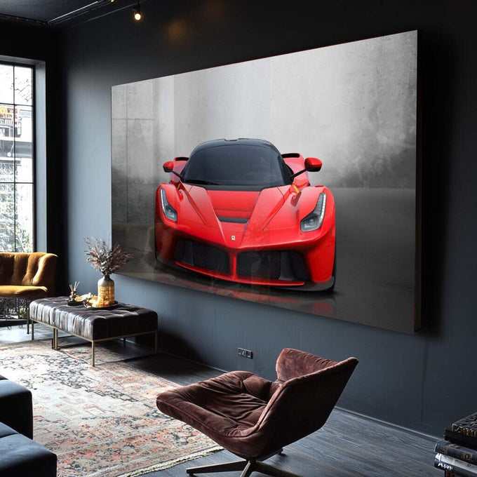 Quadro Decorativo Carro Vermelho: Velocidade e Estilo - quadros decorativos para sala 1 Tela, 1 Tela Horizontal - em ambiente decorado