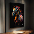 Quadro Decorativo: Cavalo Colorido Surreal - Único - quadros decorativos para sala 1 Tela Vertical, 3 Telas - em ambiente decorado