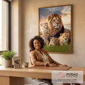 Quadro Decorativo: Majestade Familiar Leões na Savana em escritorio moderno - quadros decorativos para sala