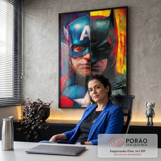 Quadro Decorativo Heróis em Dupla Dinâmica em escritorio moderno - quadros decorativos para sala