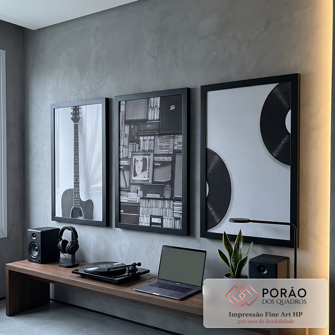 Quadro Decorativo: Paixão Musical Monocromática em escritorio moderno - quadros decorativos para sala