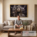 Quadro Decorativo Jesus - Elegância e Espiritualidade em Tecido Canvas Dourado em sala de estar moderna - quadros decorativos para sala