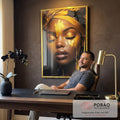 Quadro Decorativo Feminino Dourado Luxuoso em escritorio moderno - quadros decorativos para sala