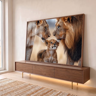 Quadro Decorativo A Simplicidade da Família de Leões Amor e União em ambiente decorado - quadros decorativos para sala
