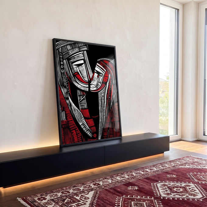 Quadro Decorativo Abraço Emocional Minimalista em ambiente decorado - quadros decorativos para sala
