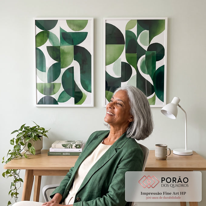 Quadro Decorativo Geometria Verde em escritorio moderno - quadros decorativos para sala