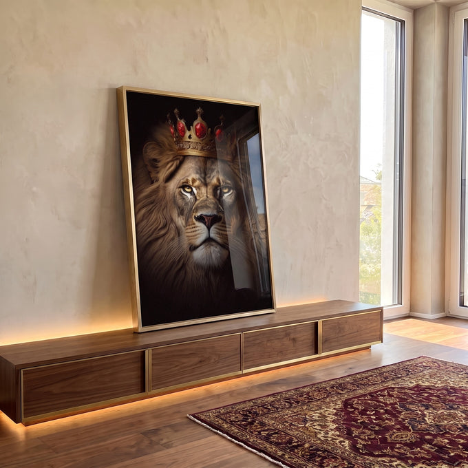 Quadro Decorativo Arte Animal Realeza Selvagem: Luxo Impactante em ambiente decorado - quadros decorativos para sala