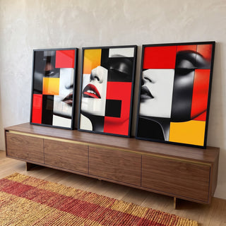 Quadro Decorativo Abstrato Trio Mulheres - Arte e Sofisticação em ambiente decorado - quadros decorativos para sala