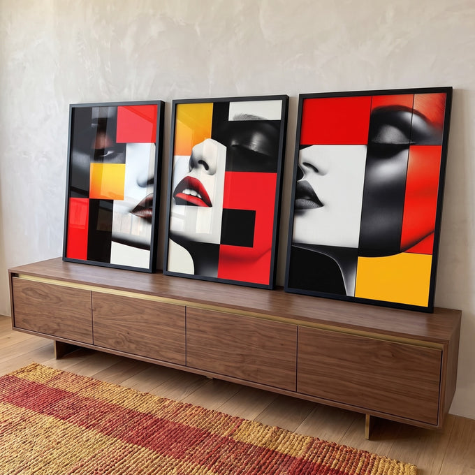 Quadro Decorativo Abstrato Trio Mulheres - Arte e Sofisticação em ambiente decorado - quadros decorativos para sala