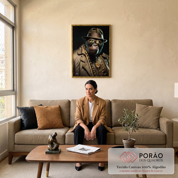Quadro Decorativo Poderoso Gorila: Imponência Natural em sala de estar moderna - quadros decorativos para sala