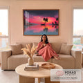 Quadro Decorativo Pôr do Sol Sereno em sala de estar moderna - quadros decorativos para sala