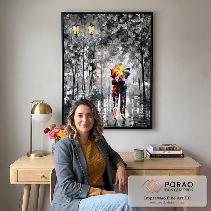 Quadro Decorativo: Íntimo Momento de Amor na Chuva em escritorio moderno - quadros decorativos para sala