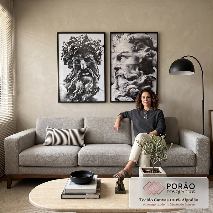 Quadro Decorativo Divindades Gregas: Contraste Único em sala de estar moderna - quadros decorativos para sala
