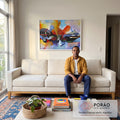Quadro Decorativo Aventura Abstrata em Montanhas: Inspire-se em sala de estar moderna - quadros decorativos para sala
