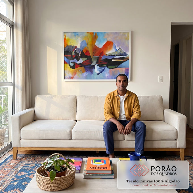 Quadro Decorativo Aventura Abstrata em Montanhas: Inspire-se em sala de estar moderna - quadros decorativos para sala