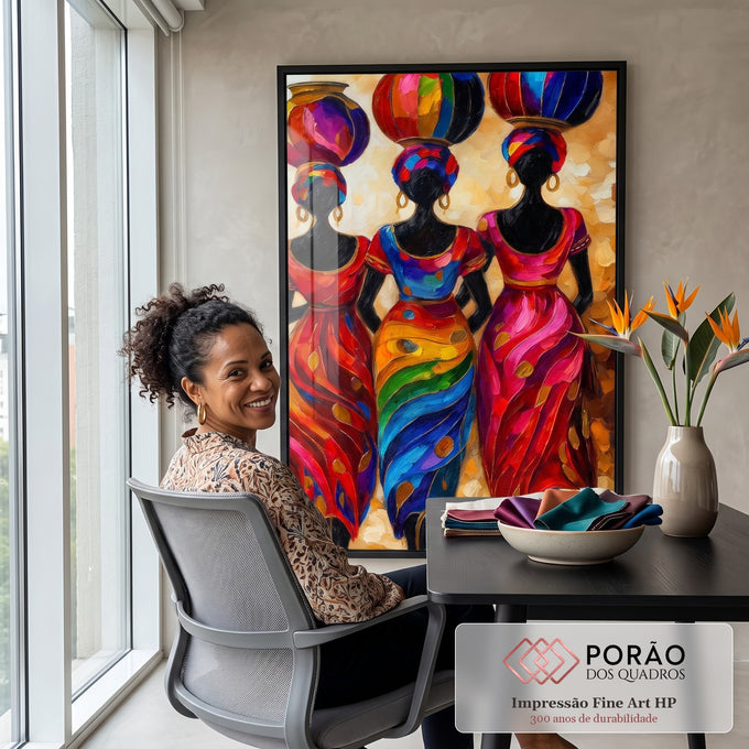 Quadro Decorativo Feminino Cultura Africana em escritorio moderno - quadros decorativos para sala