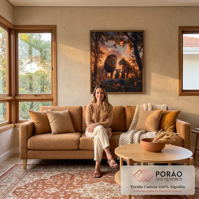 Quadro Decorativo - Família de Leões | Beleza e Emoção na Sua Parede em sala de estar moderna - quadros decorativos para sala