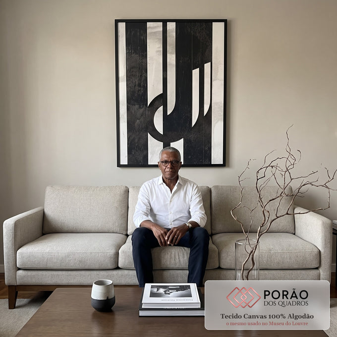 Quadro Decorativo Dinamismo Preto e Branco em sala de estar moderna - quadros decorativos para sala