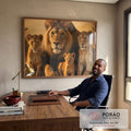 Quadro Decorativo Leão e Filhotes em escritorio moderno - quadros decorativos para sala